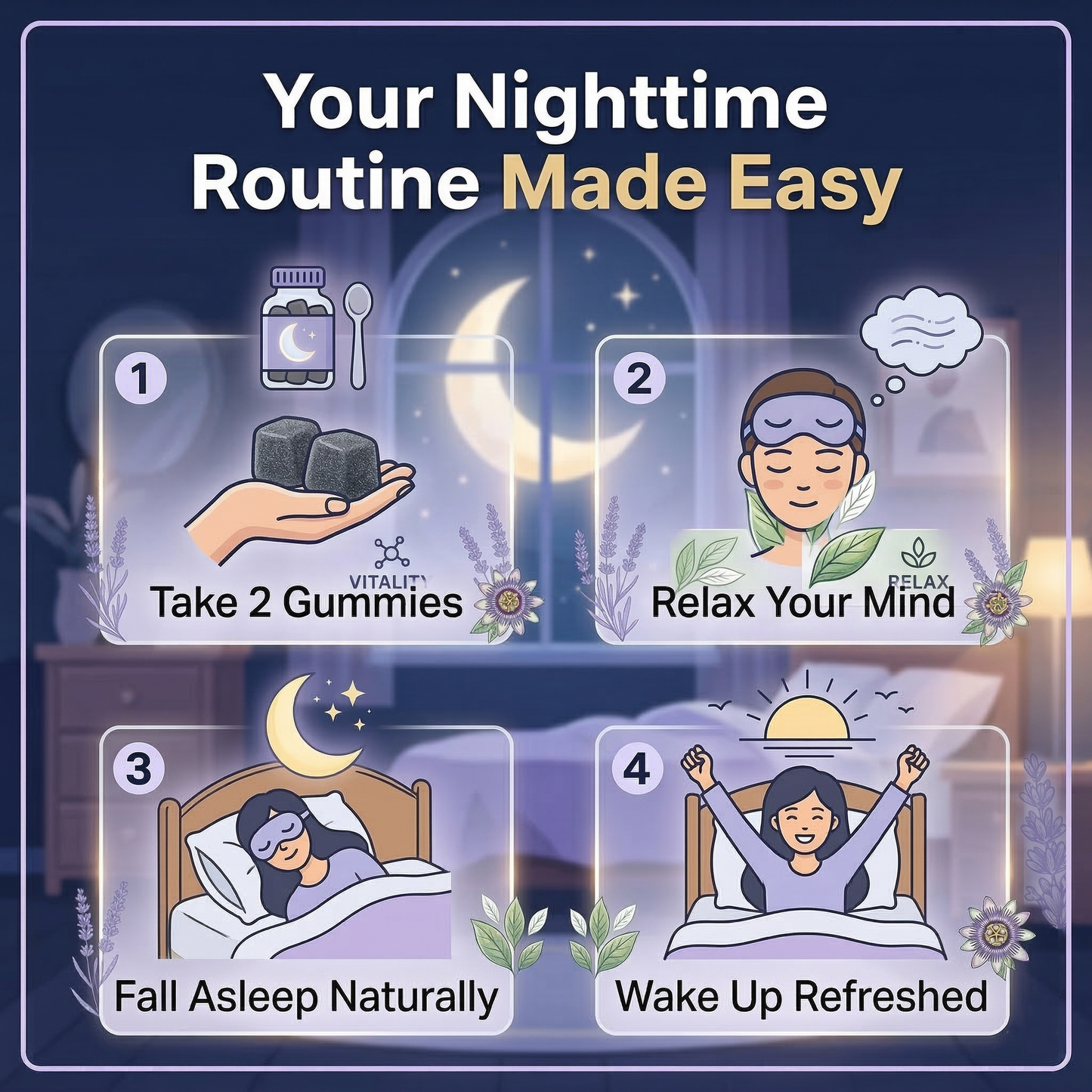 Sleep Gummies with Melatonin, L-Theanine & Botanicals – Fall Asleep Faster, Stay Asleep Longer – Natural Berry Flavor – 60 Count