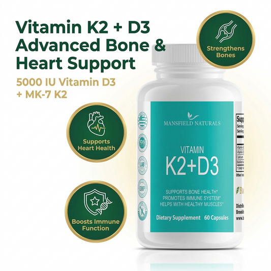Vitamin K2+ D3 Supplement with Calcium and BioPerine, 5000 IU, Vegan Capsules for Bone and Cardiovascular Health