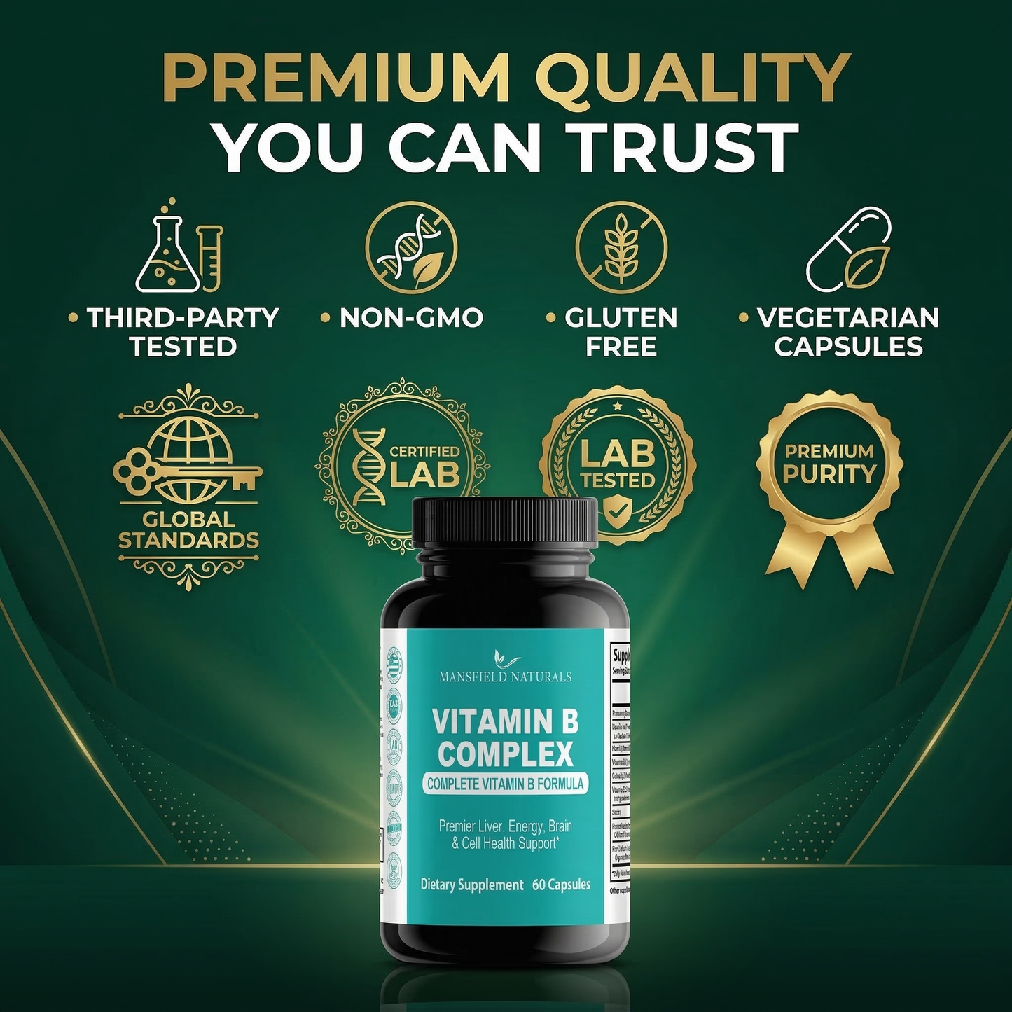 Vitamin B Complex - High Potency Methylated B-Vitamins with Methyl B12 & Folate - Supports Energy, Metabolism & Brain Health - Non-GMO, 60 Capsules