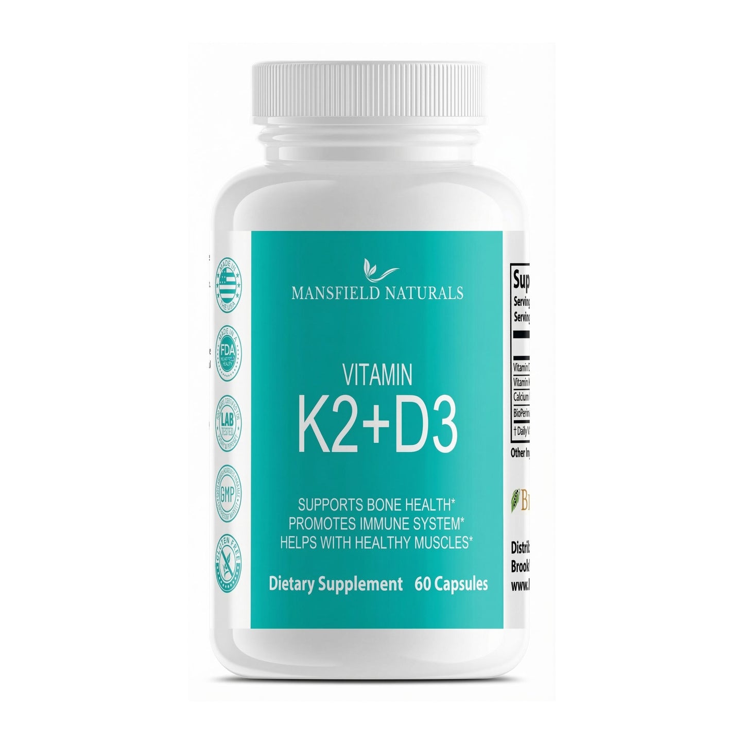 Vitamin K2+ D3 Supplement with Calcium and BioPerine, 5000 IU, Vegan Capsules for Bone and Cardiovascular Health