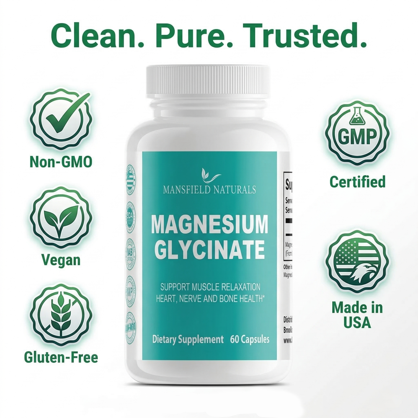 Magnesium Glycinate Supplement - Gentle on Stomach - Supports Nerve, Muscle & Sleep Health - Capsules - 250 mg - 60 Count