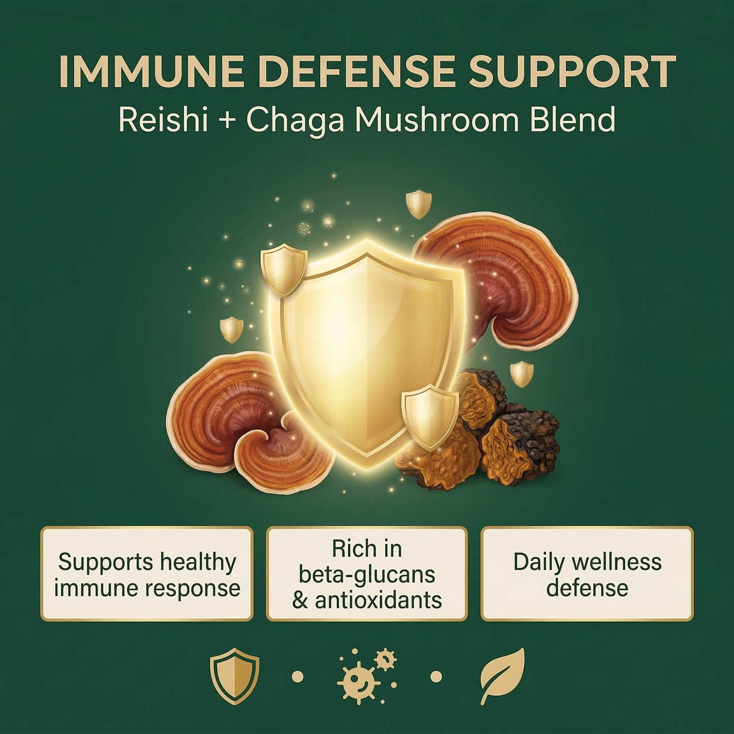 Mushroom Immune Booster - 10-in-1 Mushroom Complex with Chaga, Cordyceps, Reishi & Lion's Mane for Energy, Focus & Defense - 2500mg Equivalent - 60 Vegan Capsules