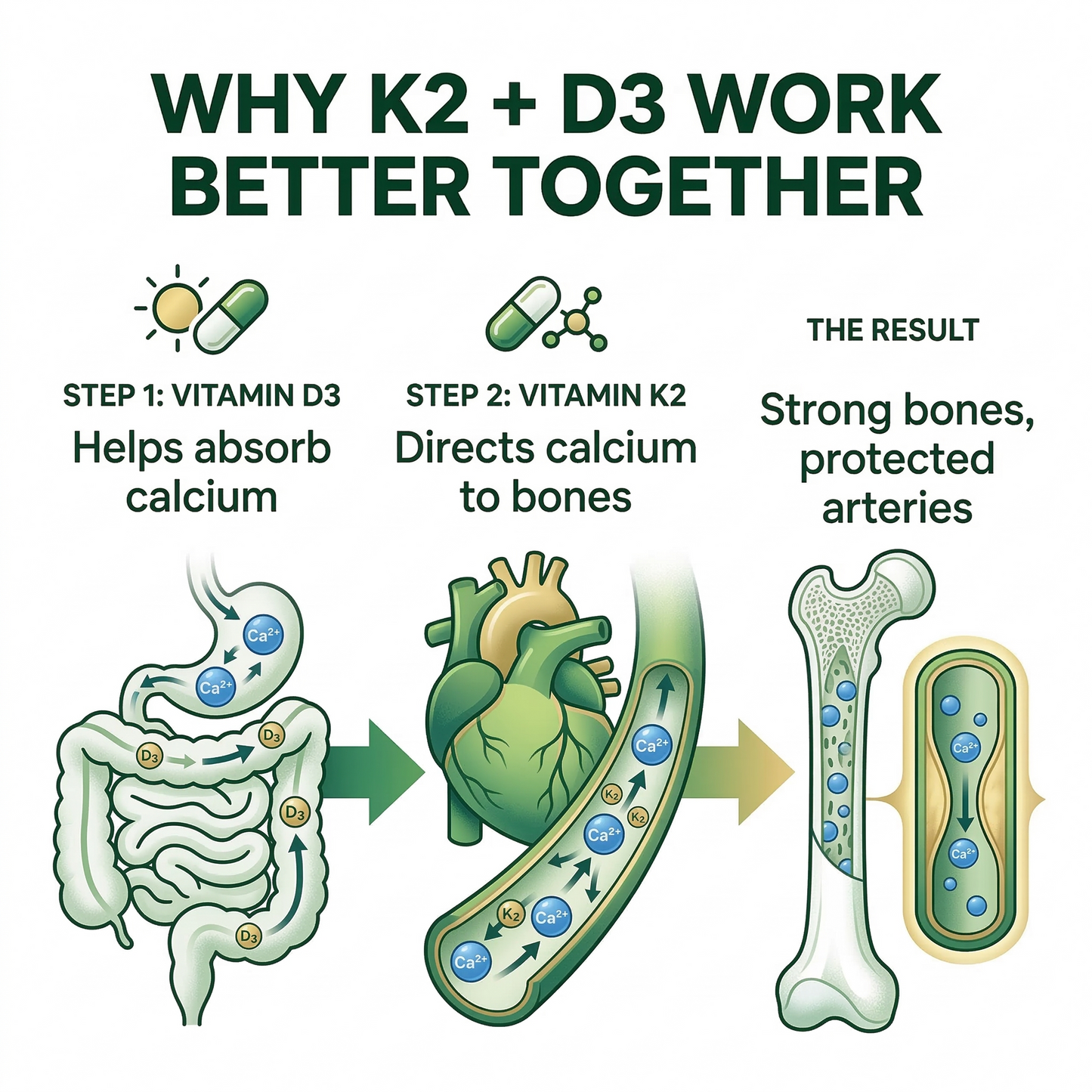 Vitamin K2+ D3 Supplement with Calcium and BioPerine, 5000 IU, Vegan Capsules for Bone and Cardiovascular Health