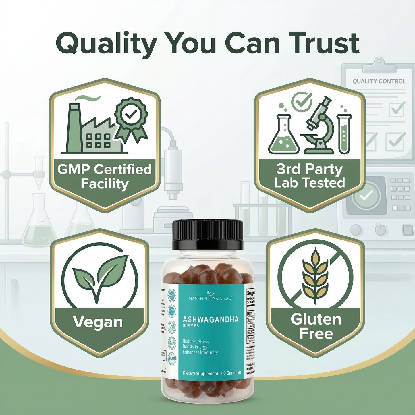 Ashwagandha Gummies with Ashwagandha Root Extract 60 Count Natural Stress Relief & Mood Support Vegan, Non-GMO, Gluten Free Herbal Supplement Pack of 1