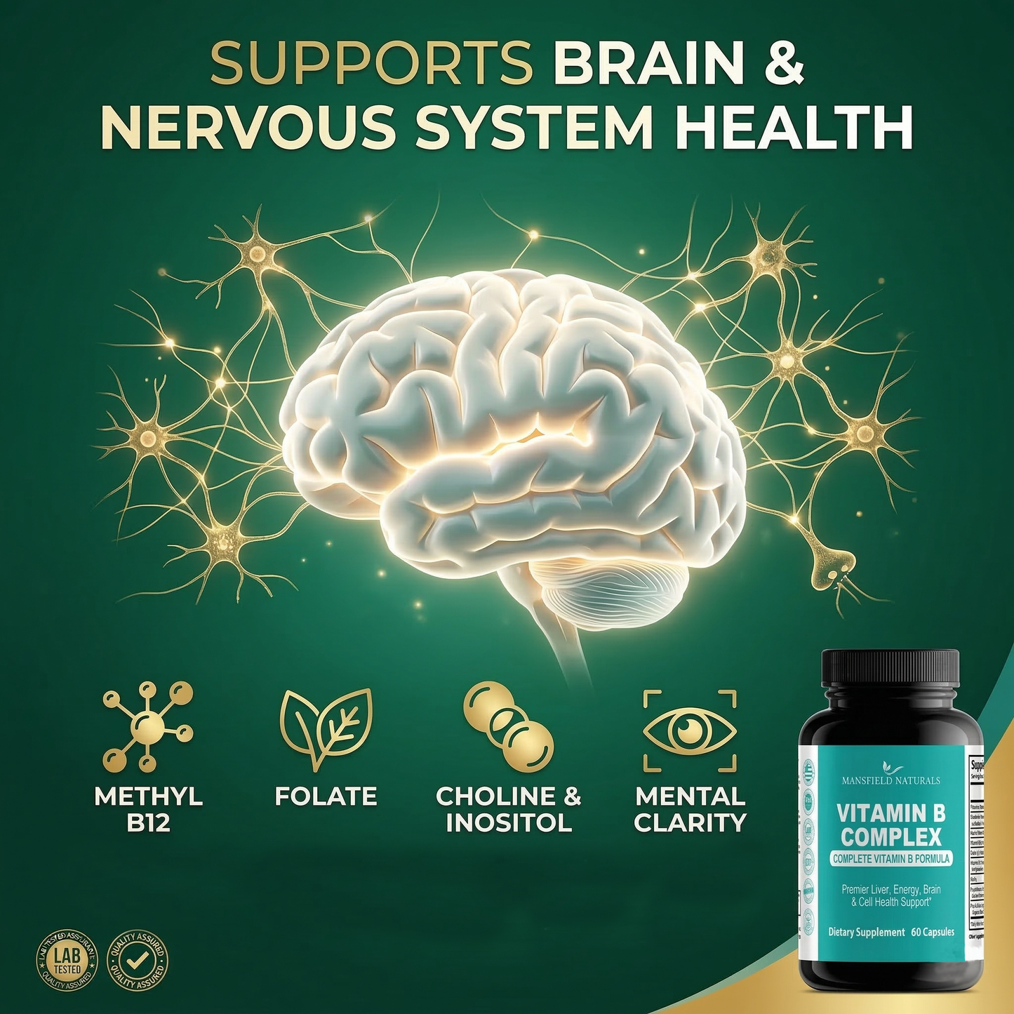 Vitamin B Complex - High Potency Methylated B-Vitamins with Methyl B12 & Folate - Supports Energy, Metabolism & Brain Health - Non-GMO, 60 Capsules
