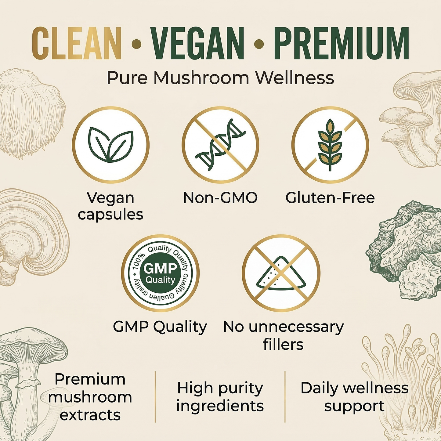 Mushroom Immune Booster - 10-in-1 Mushroom Complex with Chaga, Cordyceps, Reishi & Lion's Mane for Energy, Focus & Defense - 2500mg Equivalent - 60 Vegan Capsules