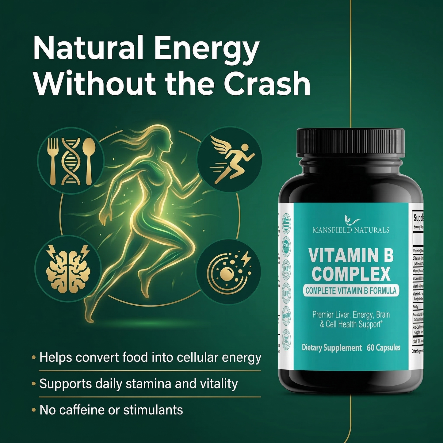 Vitamin B Complex - High Potency Methylated B-Vitamins with Methyl B12 & Folate - Supports Energy, Metabolism & Brain Health - Non-GMO, 60 Capsules