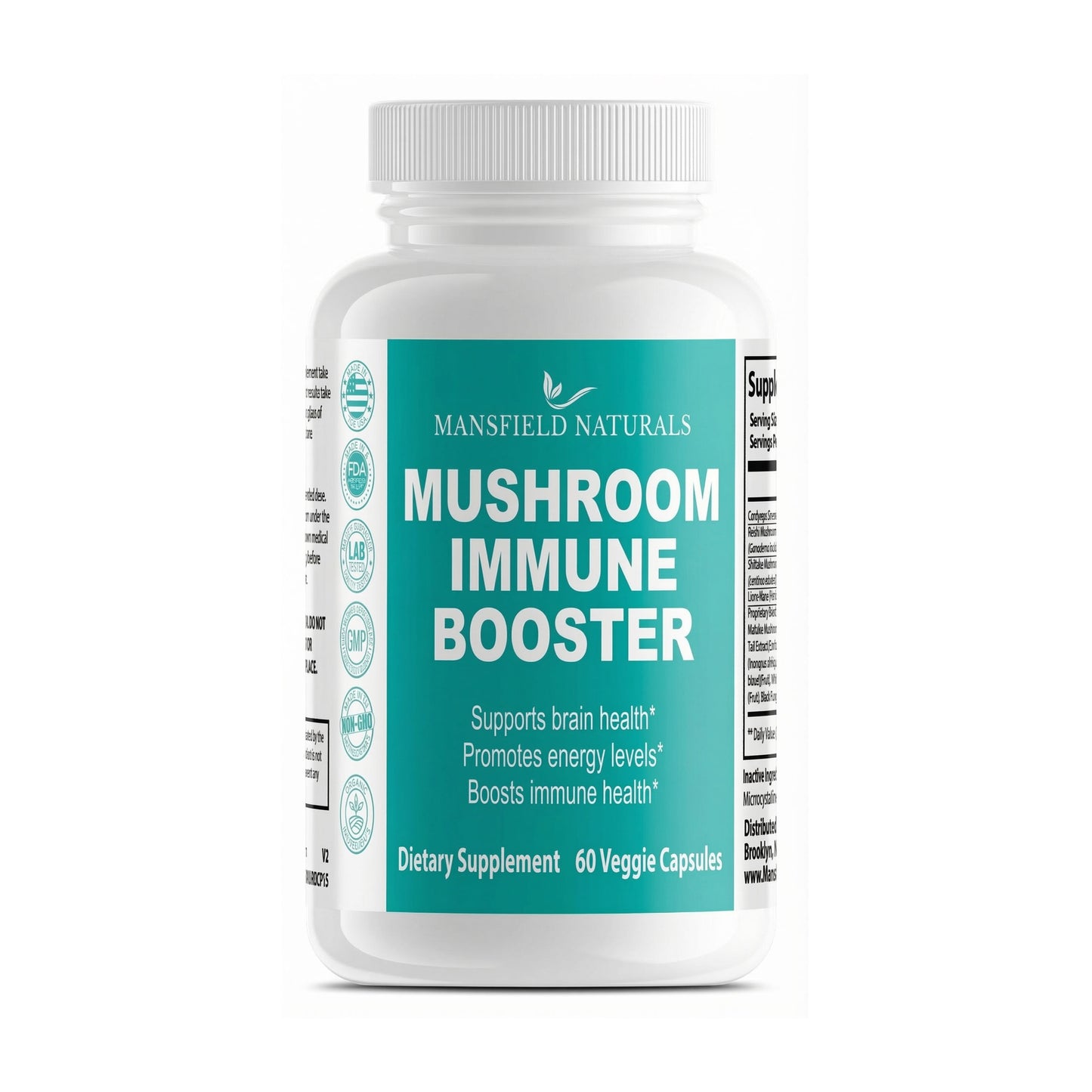 Mushroom Immune Booster - 10-in-1 Mushroom Complex with Chaga, Cordyceps, Reishi & Lion's Mane for Energy, Focus & Defense - 2500mg Equivalent - 60 Vegan Capsules